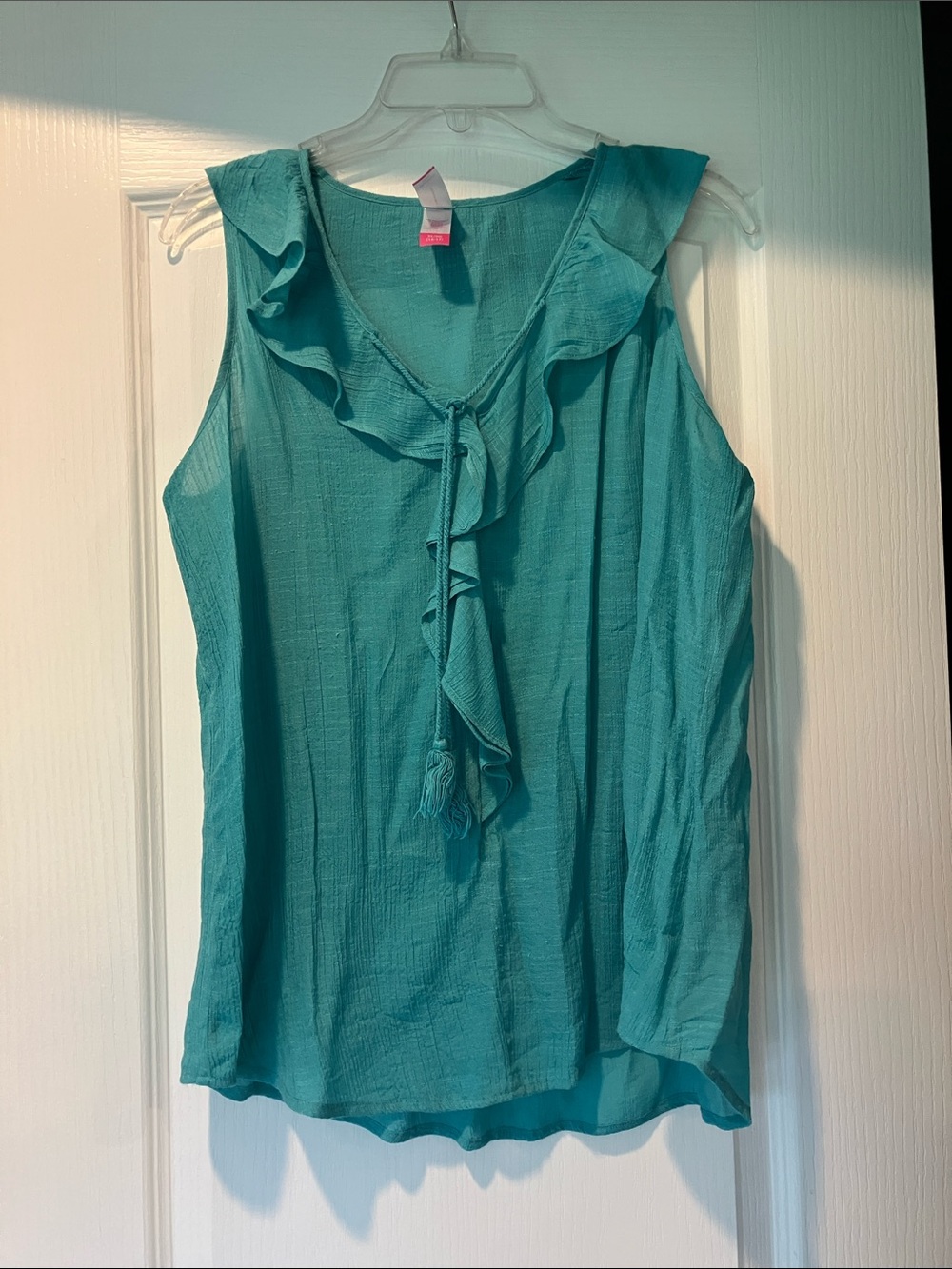 No Boundaries Teal Ruffle Tie-Front Camisole Top